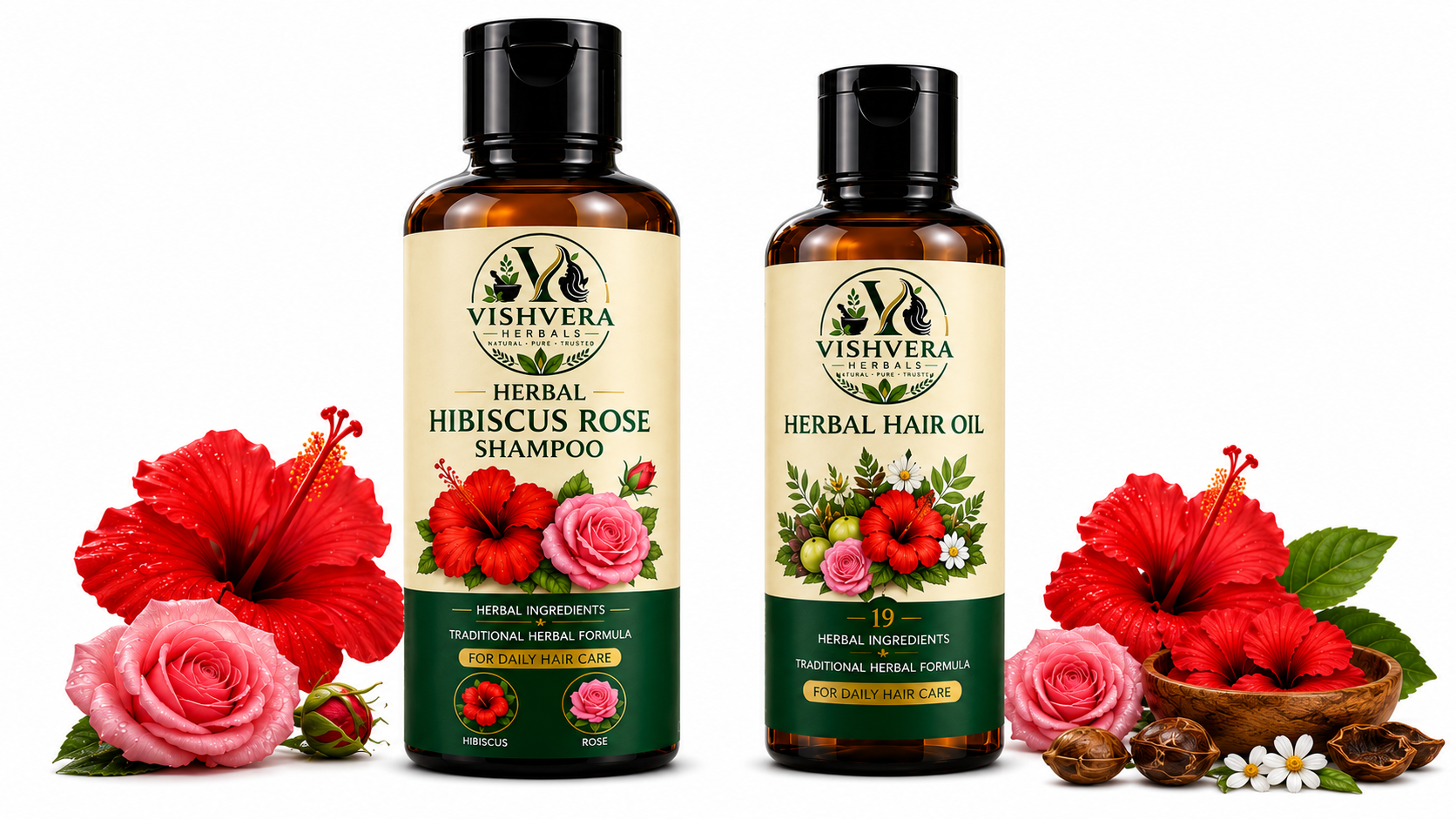 Hibiscus Rose Shampoo and Herbal Hair Oil combo